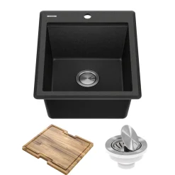 KRAUS 18” Drop-In Granite Composite Workstation Kitchen Bar Sink in Metallic Black