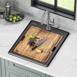 KRAUS 18” Drop-In Granite Composite Workstation Kitchen Bar Sink in Metallic Black