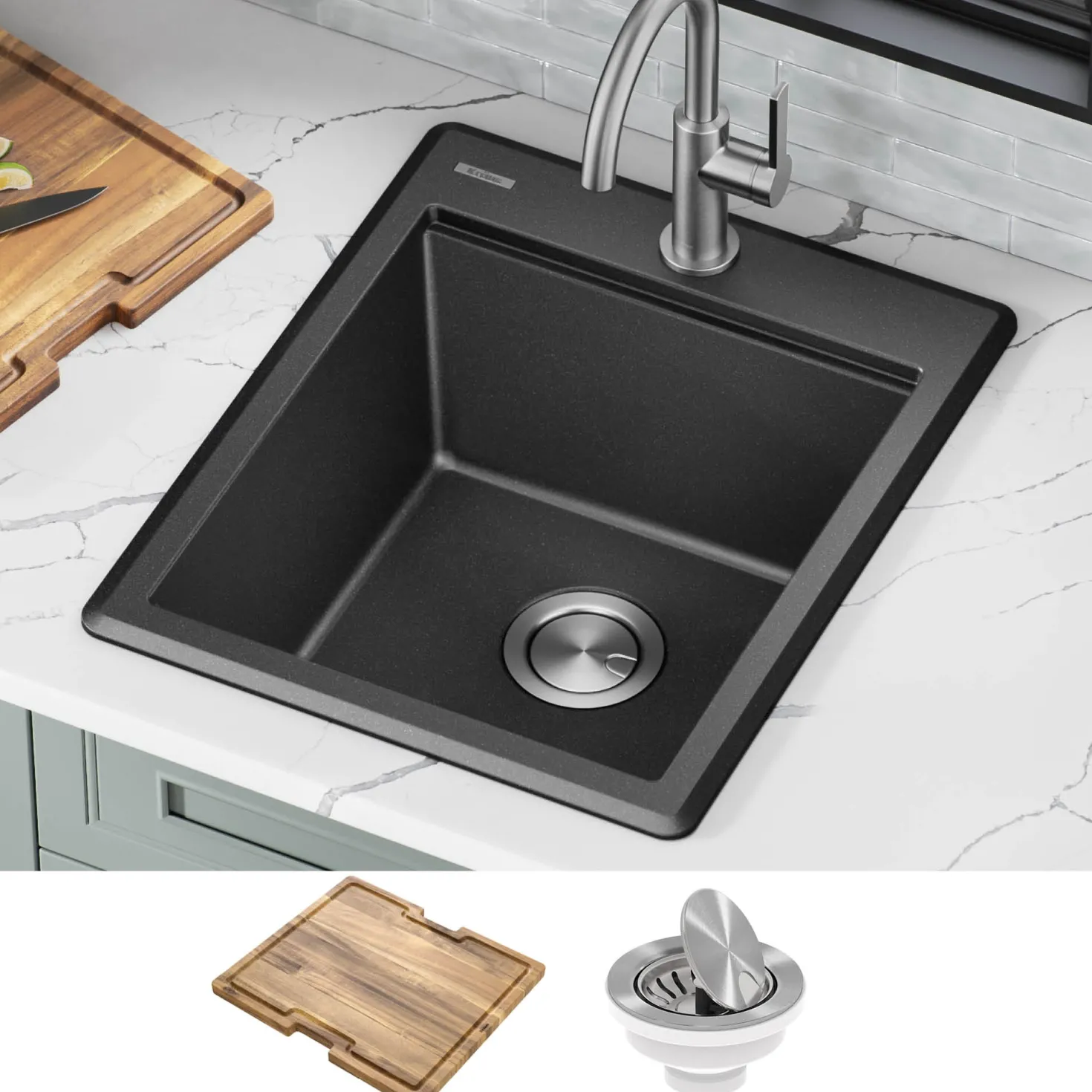 KRAUS 18” Drop-In Granite Composite Workstation Kitchen Bar Sink in Metallic Black