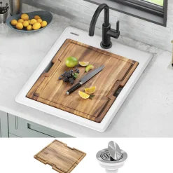 KRAUS 18” Drop-In Granite Composite Workstation Kitchen Bar Sink in White