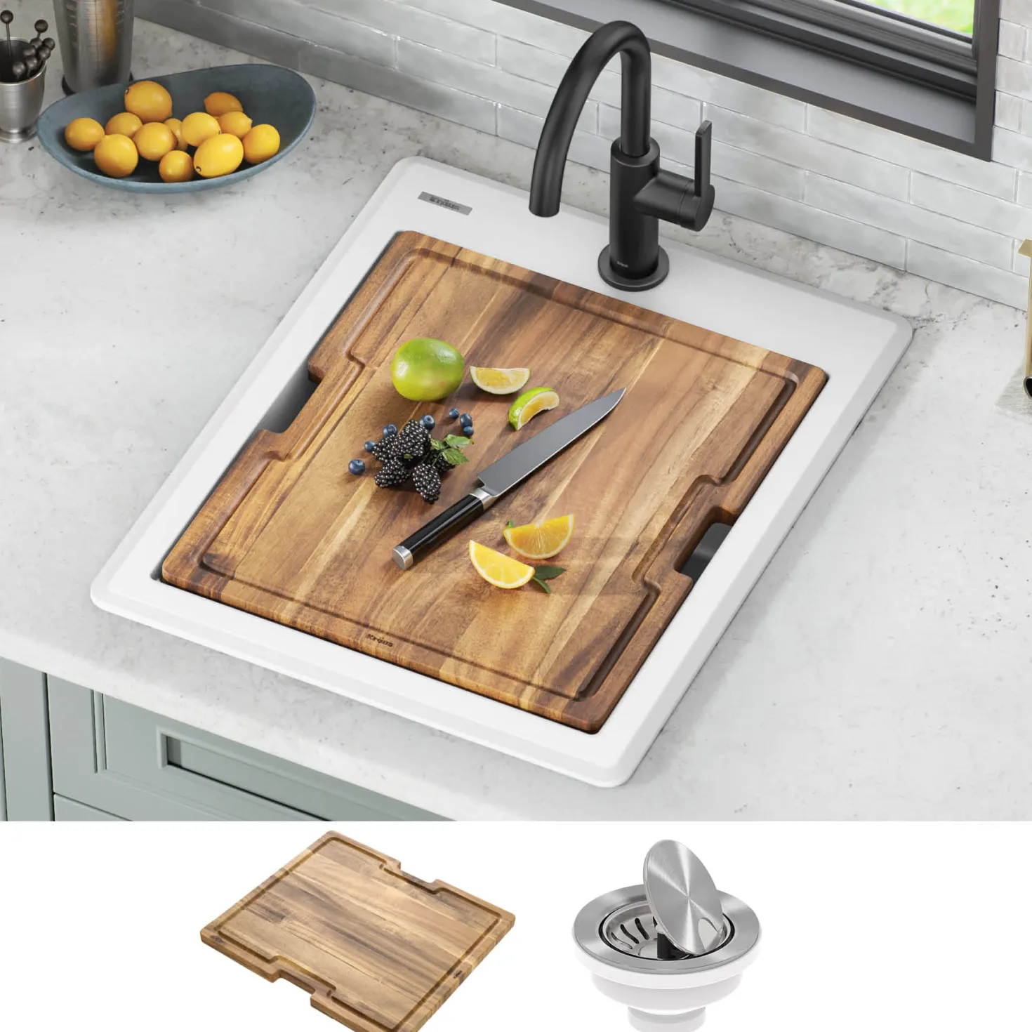 KRAUS 18” Drop-In Granite Composite Workstation Kitchen Bar Sink in White