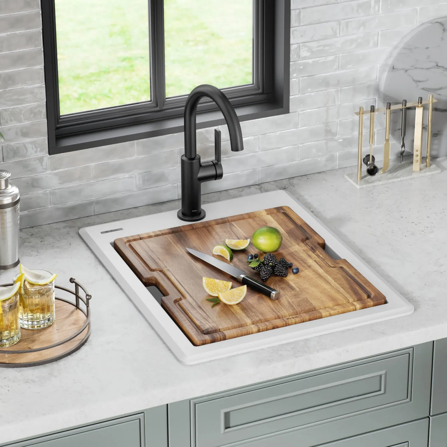KRAUS 18” Drop-In Granite Composite Workstation Kitchen Bar Sink in White