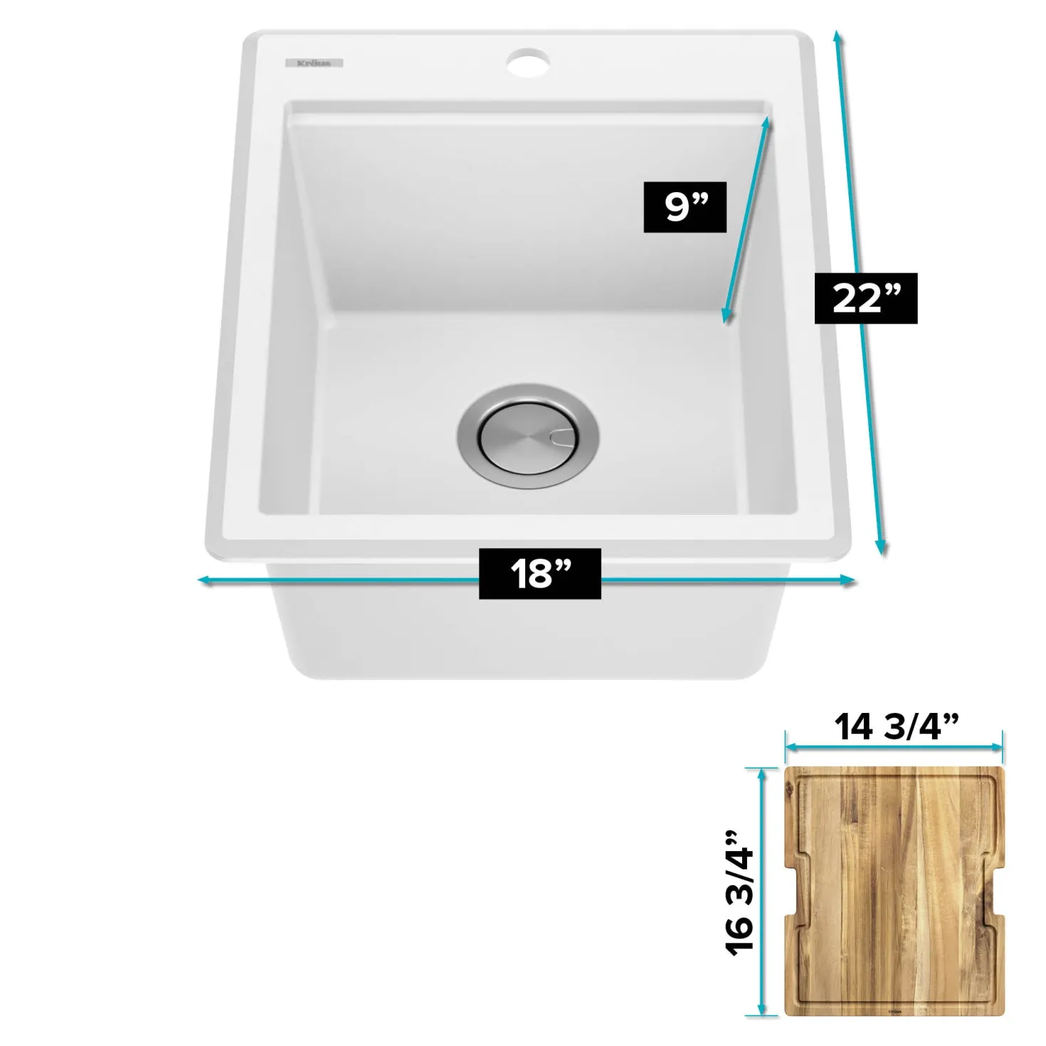 KRAUS 18” Drop-In Granite Composite Workstation Kitchen Bar Sink in White