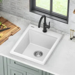 KRAUS 18” Drop-In Granite Composite Workstation Kitchen Bar Sink in White