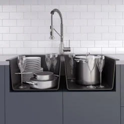 KRAUS 33" Dual Mount 50/50 Double Bowl Black Onyx Granite Kitchen Sink