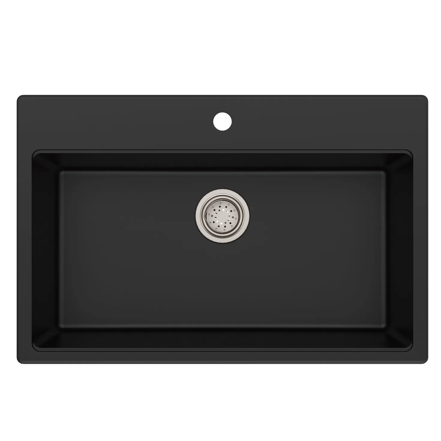 KRAUS 31" Dual Mount Single Bowl Granite Kitchen Sink with Topmount and Undermount Installation in Black Onyx