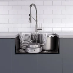 KRAUS 24" Dual Mount Single Bowl Granite Kitchen Sink with Topmount and Undermount Installation in Black Onyx