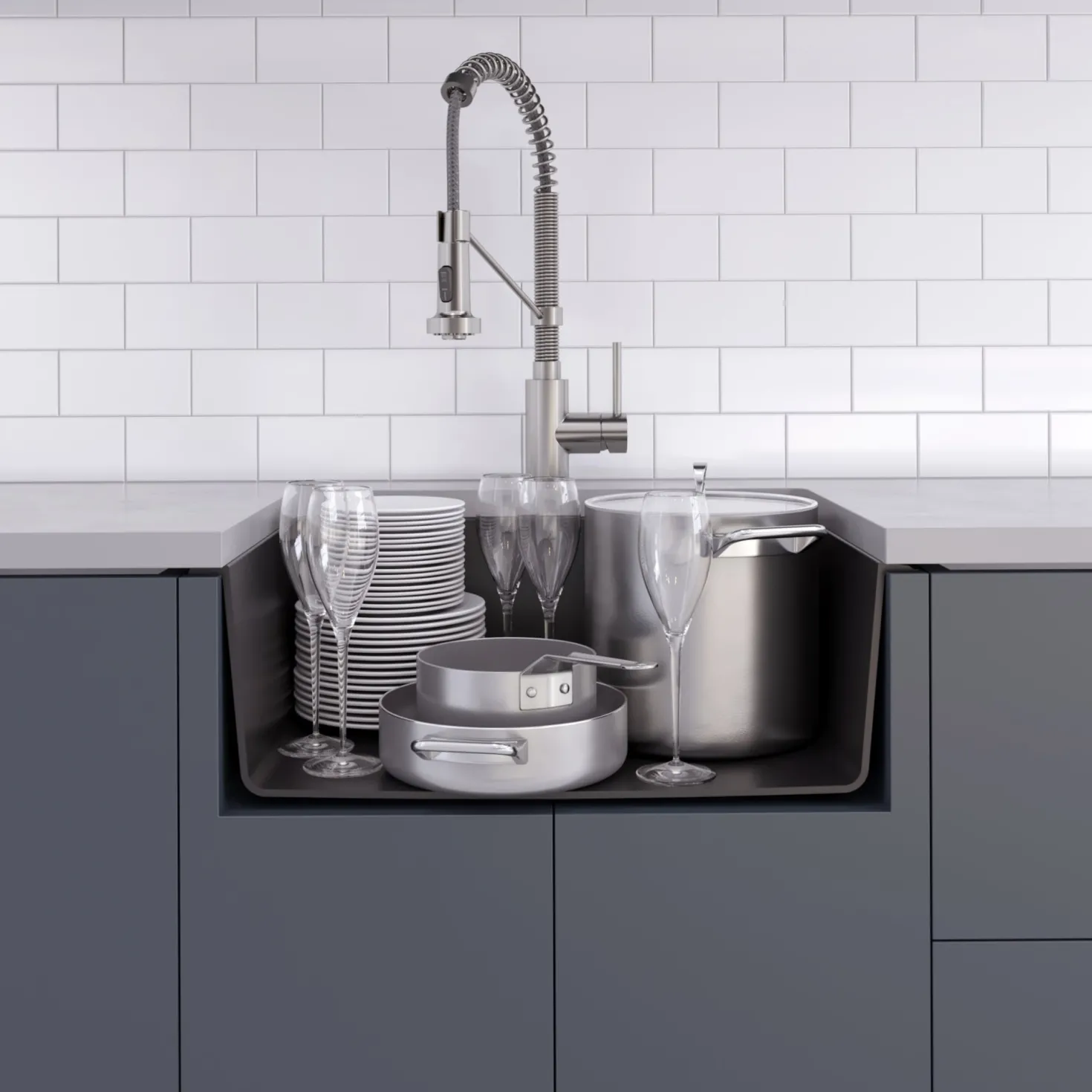 KRAUS 24" Dual Mount Single Bowl Granite Kitchen Sink with Topmount and Undermount Installation in Black Onyx