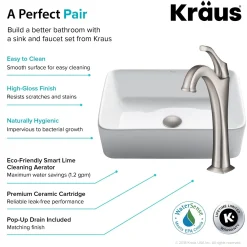 KRAUS Elavo 19-Inch Modern Rectangular White Porcelain Ceramic Bathroom Vessel Sink and Arlo Faucet Combo Set with Pop-Up Drain