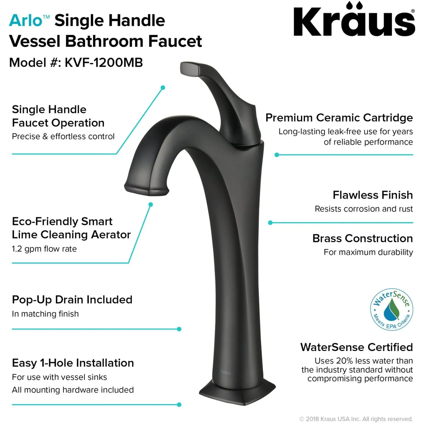 KRAUS Elavo 19-Inch Modern Rectangular White Porcelain Ceramic Bathroom Vessel Sink and Arlo Faucet Combo Set with Pop-Up Drain