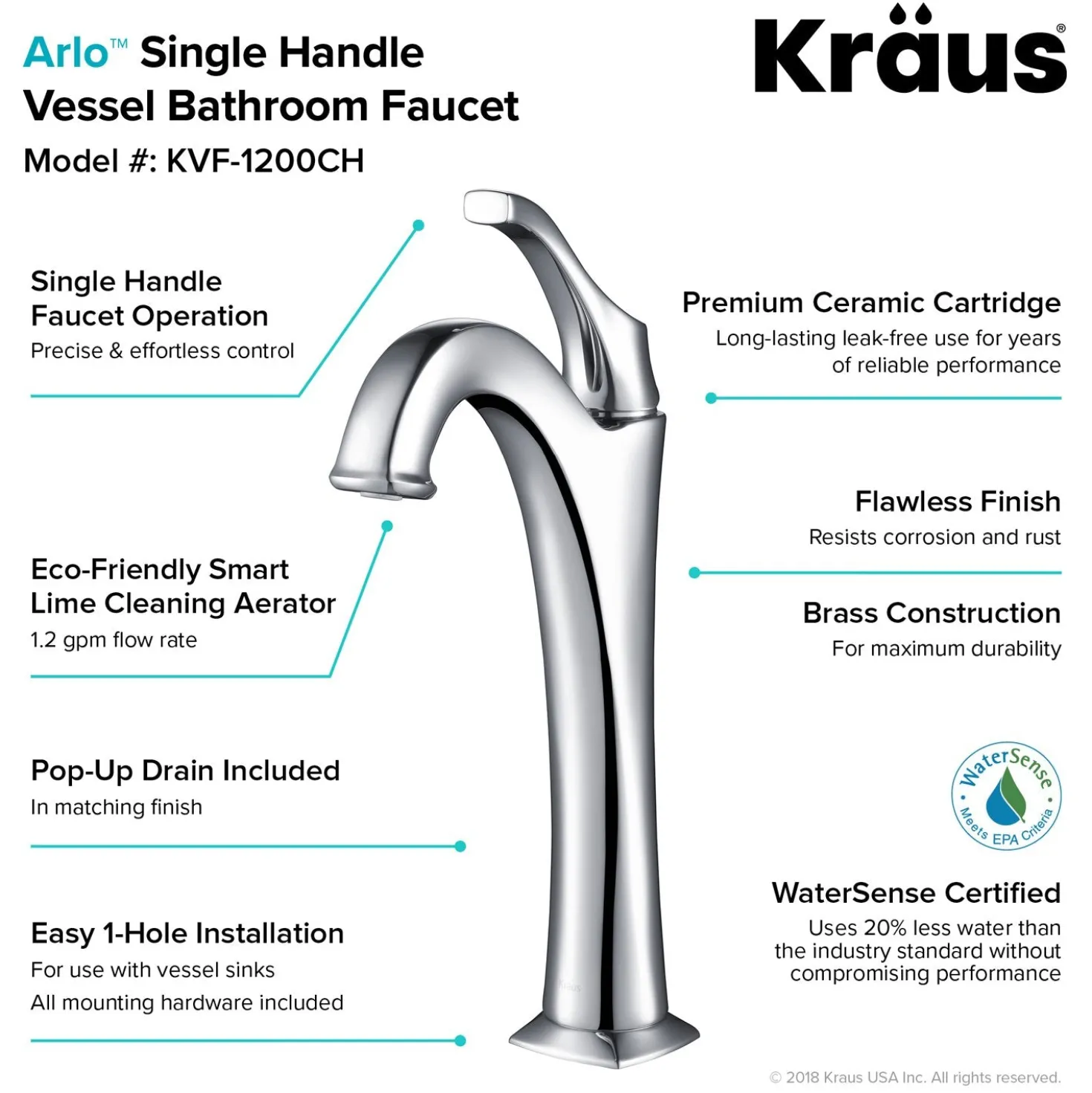 KRAUS Elavo 19-Inch Modern Rectangular White Porcelain Ceramic Bathroom Vessel Sink and Arlo Faucet Combo Set with Pop-Up Drain