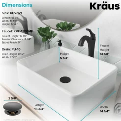 KRAUS Elavo 19-Inch Modern Rectangular White Porcelain Ceramic Bathroom Vessel Sink and Arlo Faucet Combo Set with Pop-Up Drain