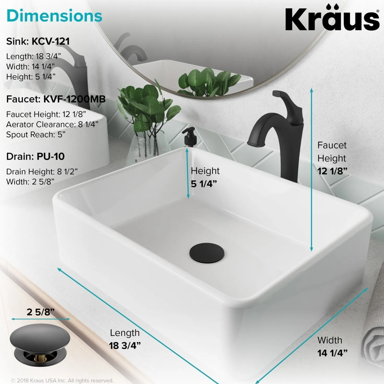 KRAUS Elavo 19-Inch Modern Rectangular White Porcelain Ceramic Bathroom Vessel Sink and Arlo Faucet Combo Set with Pop-Up Drain