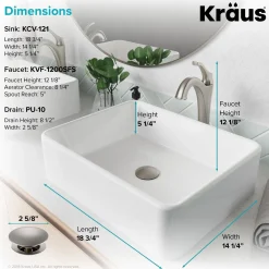 KRAUS Elavo 19-Inch Modern Rectangular White Porcelain Ceramic Bathroom Vessel Sink and Arlo Faucet Combo Set with Pop-Up Drain