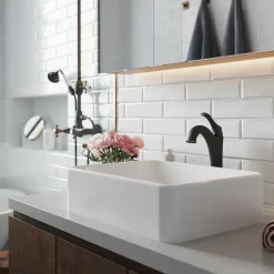 KRAUS Elavo 19-Inch Modern Rectangular White Porcelain Ceramic Bathroom Vessel Sink and Arlo Faucet Combo Set with Pop-Up Drain