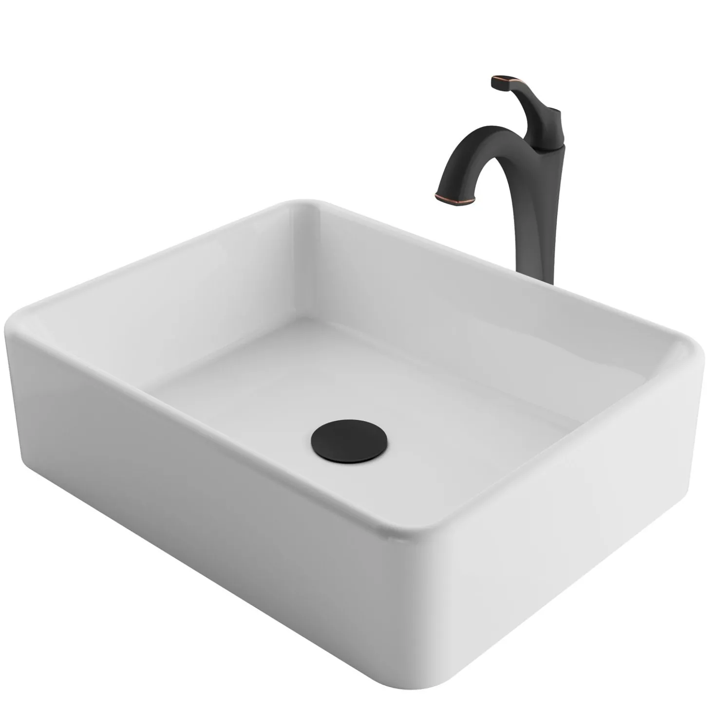 KRAUS Elavo 19-Inch Modern Rectangular White Porcelain Ceramic Bathroom Vessel Sink and Arlo Faucet Combo Set with Pop-Up Drain