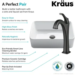 KRAUS Elavo 19-Inch Modern Rectangular White Porcelain Ceramic Bathroom Vessel Sink and Arlo Faucet Combo Set with Pop-Up Drain