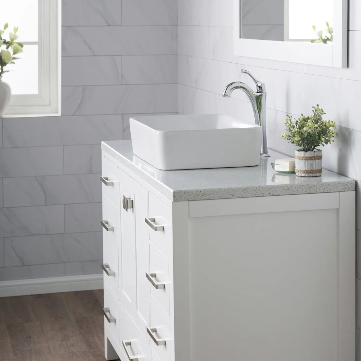KRAUS Elavo 19-Inch Modern Rectangular White Porcelain Ceramic Bathroom Vessel Sink and Arlo Faucet Combo Set with Pop-Up Drain
