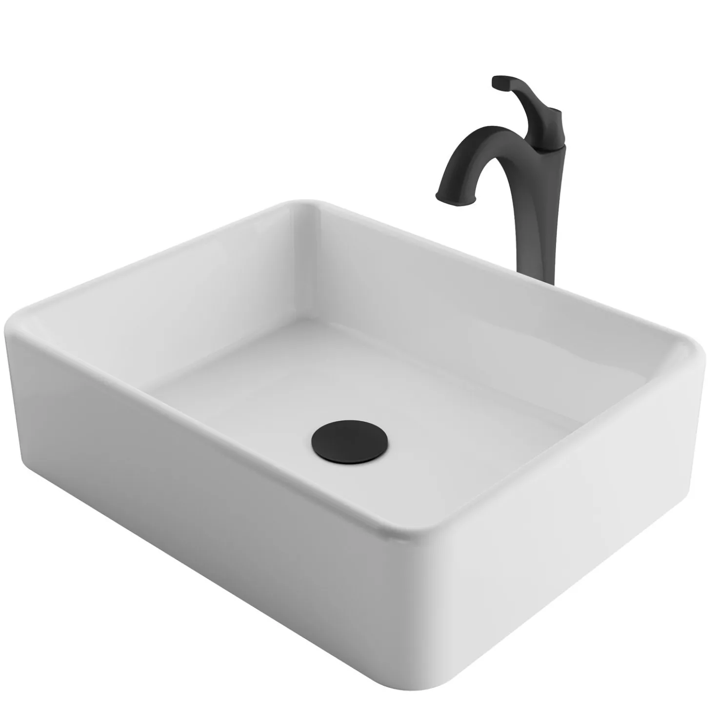 KRAUS Elavo 19-Inch Modern Rectangular White Porcelain Ceramic Bathroom Vessel Sink and Arlo Faucet Combo Set with Pop-Up Drain