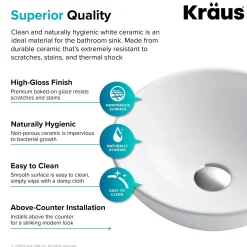 KRAUS Elavo 14-Inch Round White Porcelain Ceramic Bathroom Vessel Sink and Arlo Faucet Combo Set with Pop-Up Drain