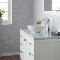KRAUS Elavo 14-Inch Round White Porcelain Ceramic Bathroom Vessel Sink and Arlo Faucet Combo Set with Pop-Up Drain