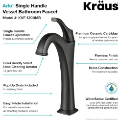 KRAUS Elavo 14-Inch Round White Porcelain Ceramic Bathroom Vessel Sink and Arlo Faucet Combo Set with Pop-Up Drain