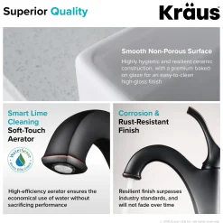 KRAUS Elavo 15-Inch Square White Porcelain Ceramic Bathroom Vessel Sink and Arlo Faucet Combo Set with Pop-Up Drain