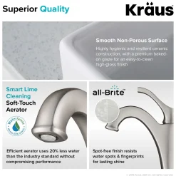 KRAUS Elavo 15-Inch Square White Porcelain Ceramic Bathroom Vessel Sink and Arlo Faucet Combo Set with Pop-Up Drain