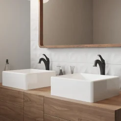 KRAUS Elavo 15-Inch Square White Porcelain Ceramic Bathroom Vessel Sink and Arlo Faucet Combo Set with Pop-Up Drain