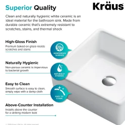 KRAUS Elavo 15-Inch Square White Porcelain Ceramic Bathroom Vessel Sink and Arlo Faucet Combo Set with Pop-Up Drain