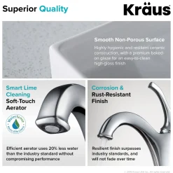 KRAUS Elavo 18 1/2-Inch Square White Porcelain Ceramic Bathroom Vessel Sink with Overflow and Arlo Faucet Combo Set with Lift Rod Drain