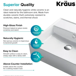 KRAUS Elavo 18 1/2-Inch Square White Porcelain Ceramic Bathroom Vessel Sink with Overflow and Arlo Faucet Combo Set with Lift Rod Drain