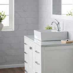 KRAUS Elavo 18 1/2-Inch Square White Porcelain Ceramic Bathroom Vessel Sink with Overflow and Arlo Faucet Combo Set with Lift Rod Drain