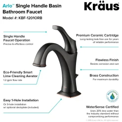 KRAUS Elavo 18 1/2-Inch Square White Porcelain Ceramic Bathroom Vessel Sink with Overflow and Arlo Faucet Combo Set with Lift Rod Drain