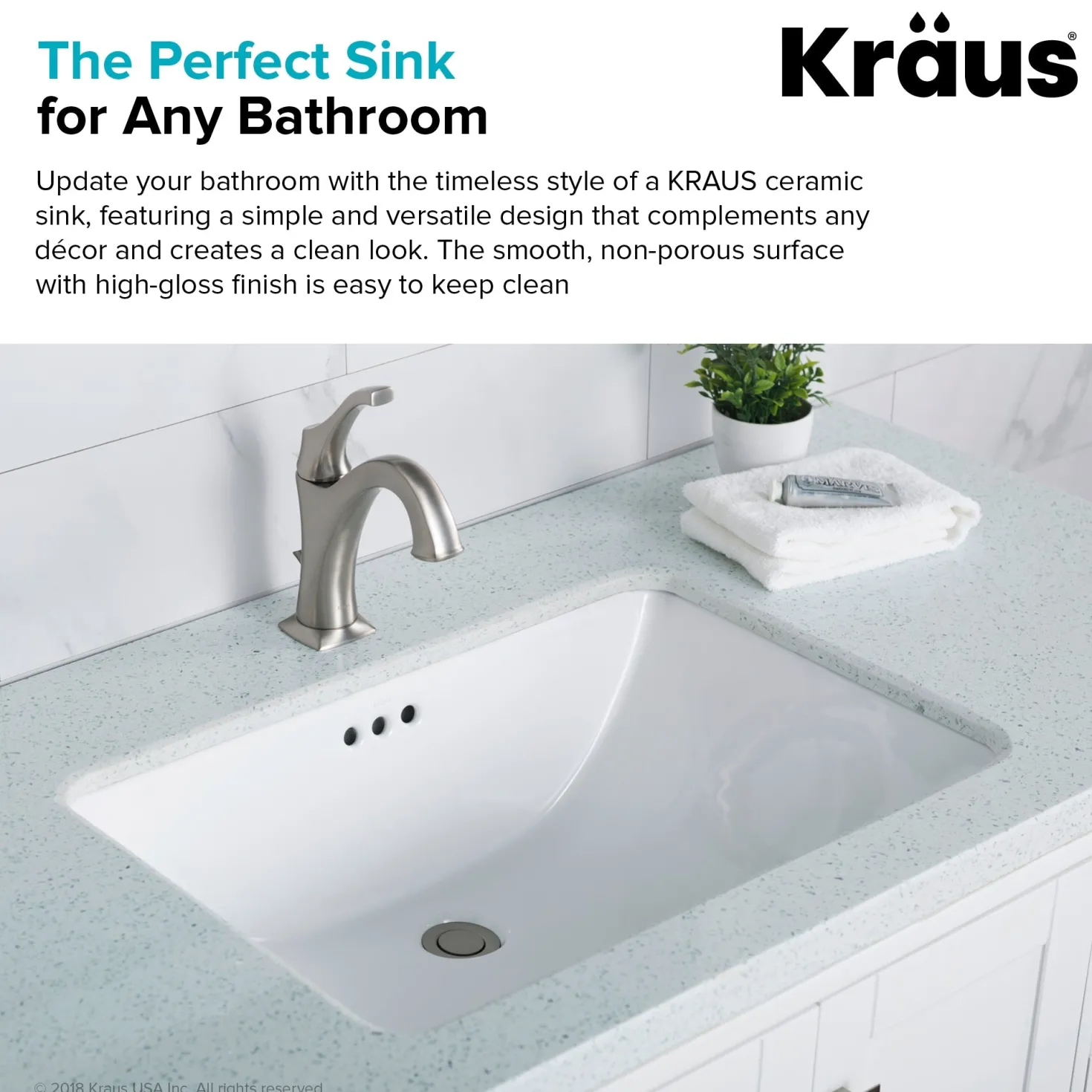 KRAUS Elavo Large Rectangular Ceramic Undermount Bathroom Sink in White with Overflow
