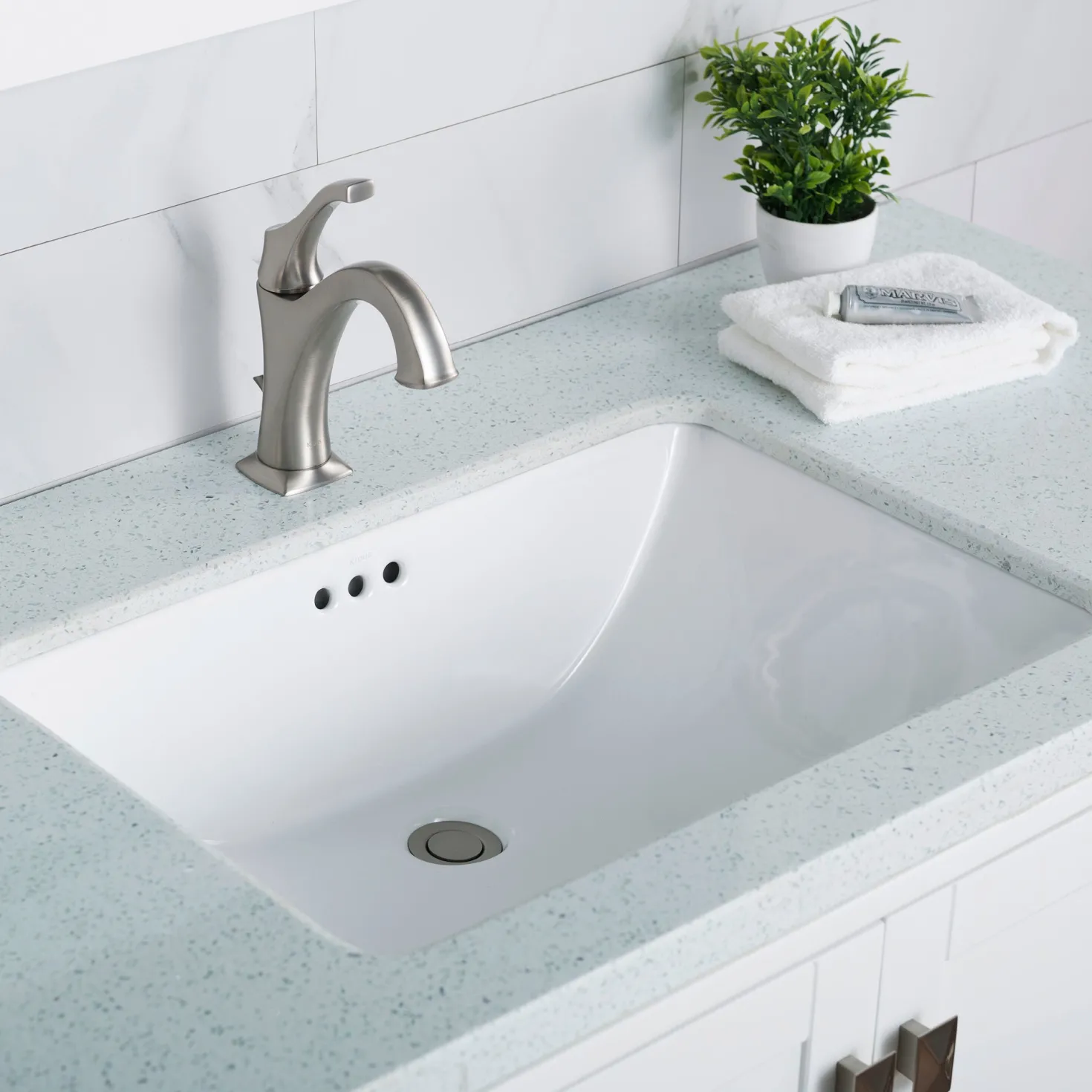KRAUS Elavo Large Rectangular Ceramic Undermount Bathroom Sink in White with Overflow