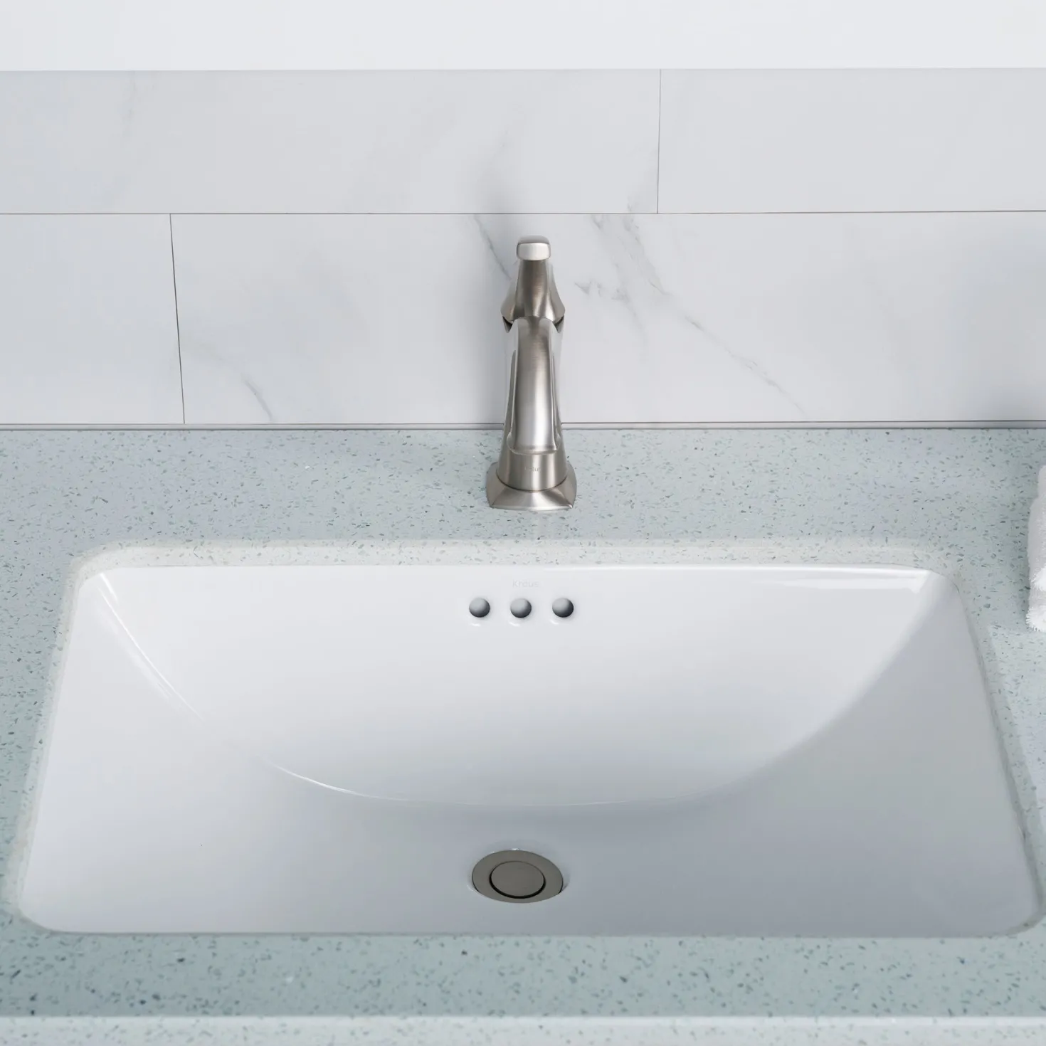 KRAUS Elavo Large Rectangular Ceramic Undermount Bathroom Sink in White with Overflow