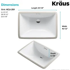 KRAUS Elavo Large Rectangular Ceramic Undermount Bathroom Sink in White with Overflow