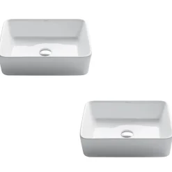 KRAUS Elavo Modern Rectangular Vessel White Porcelain Bathroom Sink, 19 