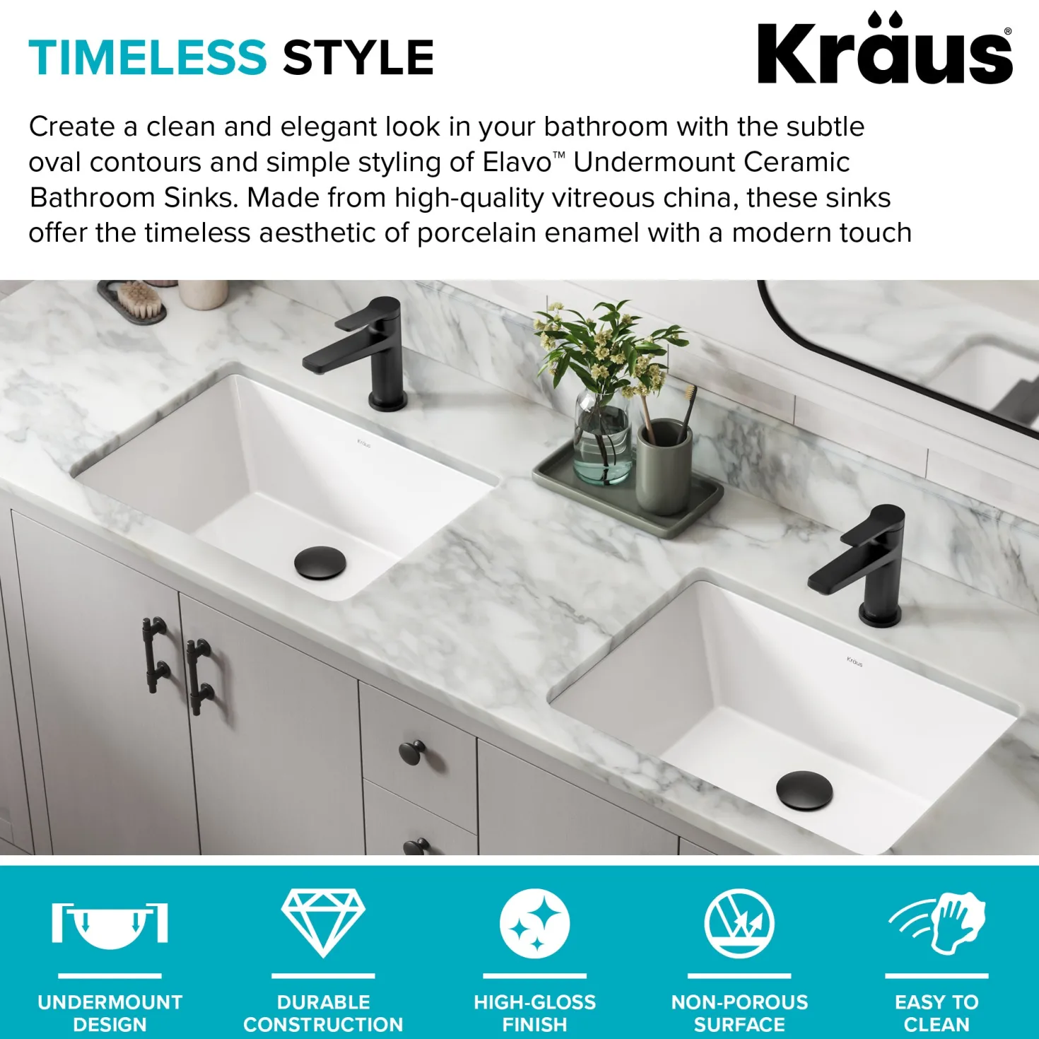KRAUS Elavo 20-1/4" Rectangular Porcelain Undermount Bathroom Sink in White