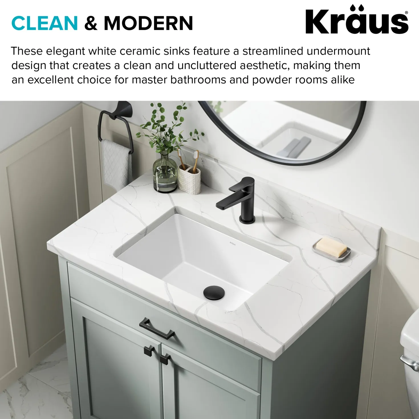 KRAUS Elavo 20-1/4" Rectangular Porcelain Undermount Bathroom Sink in White