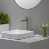 KRAUS Elavo Series Square Ceramic Semi-Recessed Bathroom Sink in White with Overflow