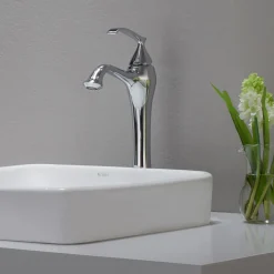 KRAUS Elavo Series Square Ceramic Semi-Recessed Bathroom Sink in White with Overflow