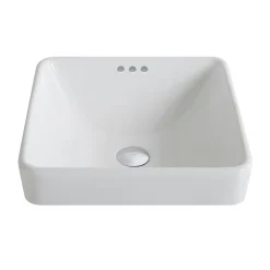 KRAUS Elavo Series Square Ceramic Semi-Recessed Bathroom Sink in White with Overflow