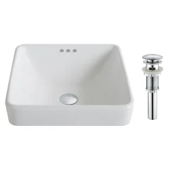 KRAUS Elavo Series Square Ceramic Semi-Recessed Bathroom Sink in White with Overflow