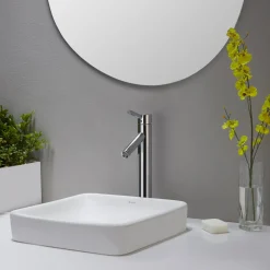 KRAUS Elavo Series Square Ceramic Semi-Recessed Bathroom Sink in White with Overflow