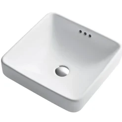 KRAUS Elavo Series Square Ceramic Semi-Recessed Bathroom Sink in White with Overflow