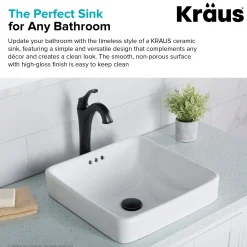 KRAUS Elavo Series Square Ceramic Semi-Recessed Bathroom Sink in White with Overflow