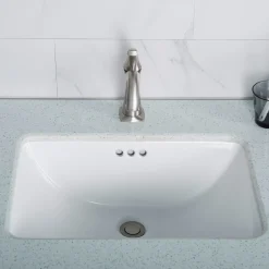 KRAUS Elavo Small Rectangular Ceramic Undermount Bathroom Sink in White with Overflow
