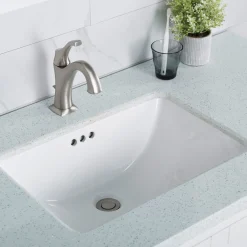 KRAUS Elavo Small Rectangular Ceramic Undermount Bathroom Sink in White with Overflow